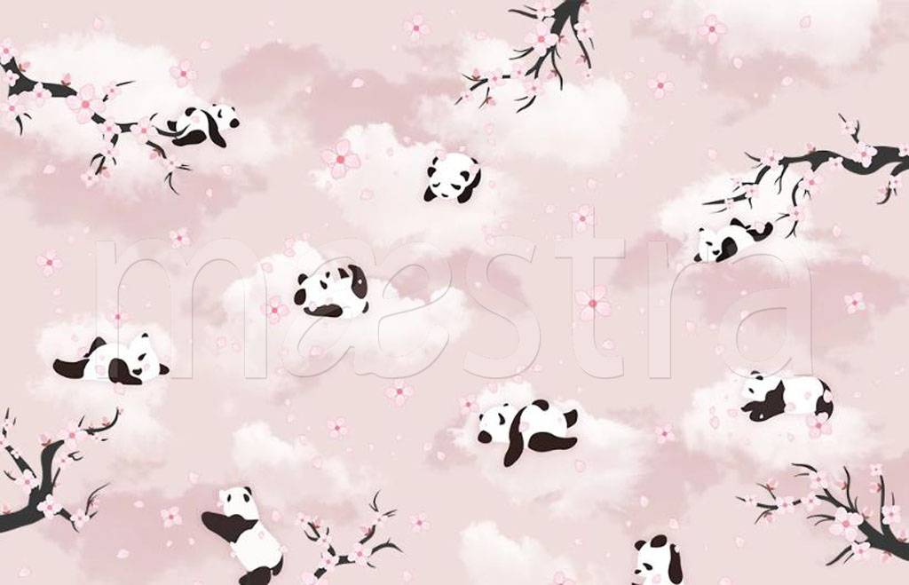 Фотообои Панды в розовом небе